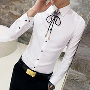 长袖衬衫男士发小码学生潮流韩版修身寸衫型休闲百搭帅气S师衬衣