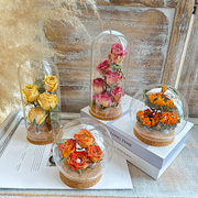 玫瑰干花玻璃罩永生花植物标本，装饰摆件送女友，闺蜜毕业生日礼物