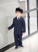 儿童西服条纹长袖外套两件套秋冬中小童西装韩版男加绒套装