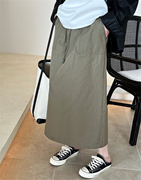日系大口袋军绿色工装半身裙直筒，h型2024夏季白色半裙下身裙