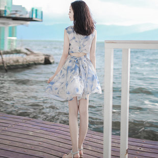 2023夏季女装短款裙子超仙雪纺连衣裙海南三亚沙滩裙海边度假