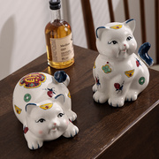 景德镇五彩陶瓷贵族猫咪别墅样板间陶瓷饰品摆件软装饰品可爱中式