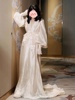 法式复古新娘晨袍敬酒服订婚礼服生日，仙女裙高端白色拖尾连衣裙