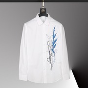 欧美轻奢男装兰花植物花卉，印花长袖衬衫，高级感商务全棉修身衬衣潮