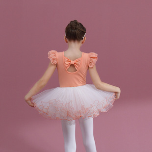 纯棉儿童舞蹈服夏季无袖橙色女童练功服小女孩练舞衣芭蕾舞中国舞