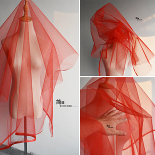 新创意(新创意)红色硬质，六角网眼婚纱网硬挺造型蓬蓬裙透视蕾丝礼服装布料