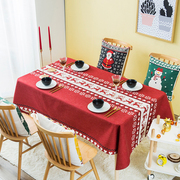 冬季红色北欧圣诞新年餐桌布艺圆桌布，方桌布(方桌布，)台布加厚茶几盖桌布