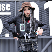 黑色个性暗黑系长袖设计上衣女2023秋季T恤样子街头卫衣拼接女装