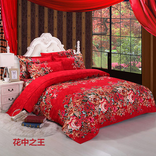 纯棉四件套全棉婚庆大红色床品1.8m床上用品2.0被套双人床单4件套
