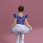 纯棉儿童舞蹈服夏季无袖蓝色女童练功服小女孩芭蕾舞裙中国舞考级