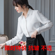 雪纺衬衫女长袖2023春装设计感小众垂感上衣职业OL白衬衣气质
