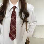 复古酒红色~日系毕业领带，女系带领花，学院风格纹蝴蝶结jk衬衫领结