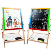 儿童木制双面磁性可升降画板彩色，木制涂画画美术二合一小画板玩具