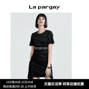 Lapargay纳帕佳2024夏女装黑白色裙子收腰短袖圆领套头连衣裙