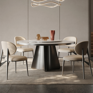 轻奢意式岩板餐桌椅组合大理石，圆餐桌现代简约大小户型餐台吃饭桌