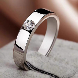 铂金戒指男pt950钻镶嵌情侣对戒小众，设计18k白求婚(白求婚)结婚送生日礼物