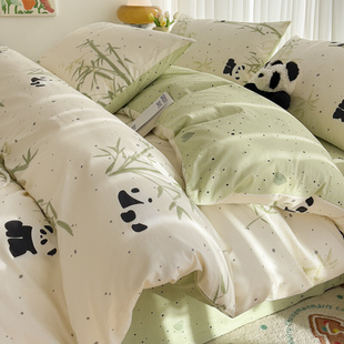 卡通纯棉床上四件套，秋冬全棉100熊猫，床品被套宿舍床单三件套床笠
