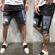 Ripped loose print denim shorts 破洞耐磨宽松印花中腰牛仔短裤
