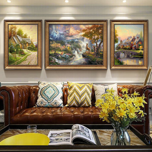 欧式花卉古典装饰画现代客厅纯手绘油画三联组合有框美式壁画挂画