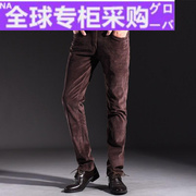 日本秋冬季灯芯绒男裤青年修身直筒条绒裤子商务弹力加绒休闲