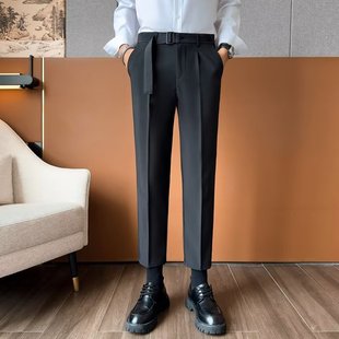 高级设计感男士西装裤子免烫轻熟松紧腰带垂感韩版ins潮小脚西裤