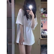 纯棉白色短袖t恤女衬衫，高级感夏季休闲宽松体恤衫百搭上衣常规款