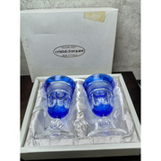 法国蓝水晶玻璃，高足酒杯盒装一对bj3