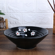 日式拉面碗斗笠碗面碗，商用土碗黑色，碗粗陶碗陶瓷土陶碗味千拉面碗