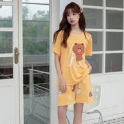韩版2023年布朗熊短袖(熊短袖，)睡衣女夏季纯棉薄款甜美卡通家居服套装