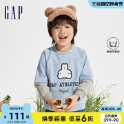 Gap男幼童2024春季高弹小熊logo撞色假两件上衣卫衣890198