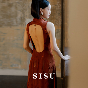 sisu2024中式改良旗袍，新娘结婚订婚晨袍国风，红色敬酒礼服