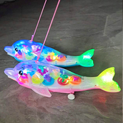 电动牵绳齿轮海豚玩具灯光音乐会跑发光玩具夜市摆地摊批量