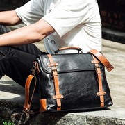 日韩版潮休闲软皮男士单肩斜挎包横款方形商务旅行包手提包