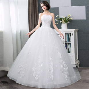 婚纱2022礼服齐地蕾丝公主梦幻白色新娘抹胸花朵齐地轻简约