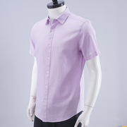 健康舒适吸汗面料！男士翻领短袖棉质纯色衬衫紫色薄半袖衬衣男装