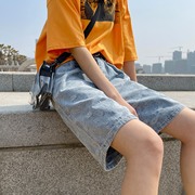 美式毛边牛仔短裤男夏季设计感五分裤子高街ins潮牌腰果花休闲裤