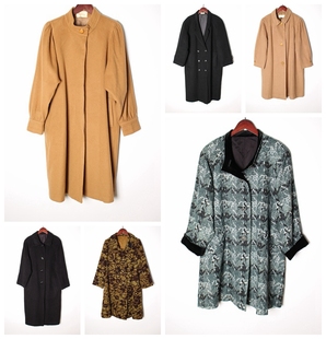 vintage日本制复古毛呢女装外套中长款孤品，羊毛大衣外套15-16