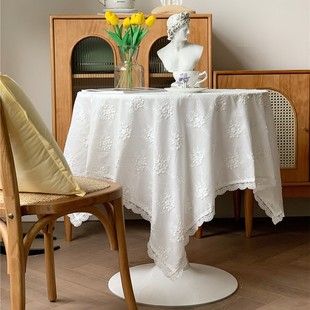 法式复古轻奢田园风白色蕾丝布ins风餐桌圆桌桌布盖布日系茶几布