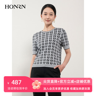 HONRN/红人修身短袖短款圆领打底内搭套头针织衫上衣女HH11OM674