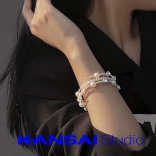 KANSAI多层珍珠拼接手链女生小众个性可调节手环民族风时尚手饰品