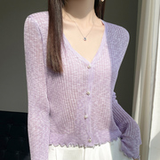 紫色冰丝针织防晒开衫女薄款空调衫披肩夏季吊带连衣裙外搭小罩衫