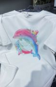 欧洲站2023夏季海豚重工钉珠设计感小众镶钻白色t恤短袖上衣