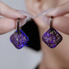 高贵奢华紫色方块水晶耳环，大气精致名媛耳饰，高级感复古银针耳钉女