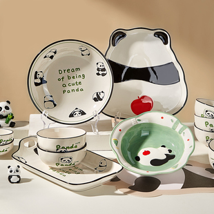 可爱熊猫餐具女生生日礼物，陶瓷盘子碗碟，套装家用乔迁新居新年礼盒