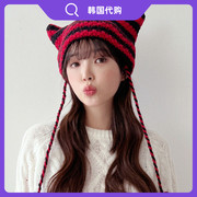毛线帽韩国可爱牛角小恶魔时尚针织帽子明星，款保暖男女冬季新