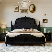 法式复古床黑色1.8米双人床，美式实木床，1.5米轻奢主卧婚床中古家具