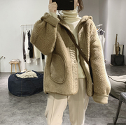 日本sly秋冬休闲羊羔毛皮毛一体麂皮绒两面穿加厚大衣外套女