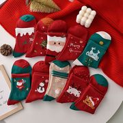 圣诞袜子女中筒袜秋冬季红色本命年袜子，情侣圣诞节礼物长筒袜