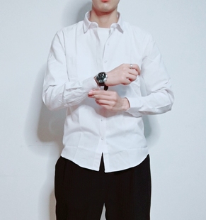 白衬衫男韩版 潮流长袖正装2022商务休闲秋季牛津纺修身衬衣