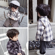男女童1-3岁加绒加厚保暖衬衫 宝宝英伦格子长袖衬衣外套